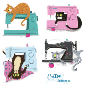 Small Sewing with Cats Sticker Set